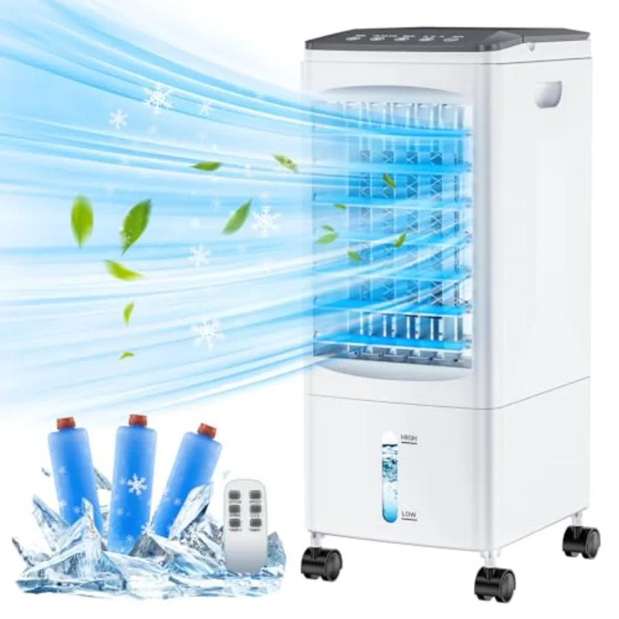Portable air conditioner for bedroom and home office use, plastic housing, white, 4-in-1 evaporative cooler with 6L tank, 7H ti
Portable air conditioner for bedroom and home office use, plastic housing, white, 4-in-1 evaporative cooler with 6L tank, 7H ti