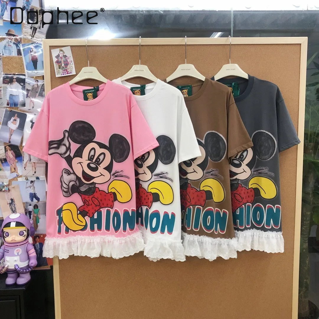 Новый летний топ с короткими рукавами и мультяшным принтом, свободная лоскутная кружевная футболка с короткими рукавами, стильная футболка, платье, женская одежда
Новый летний топ с короткими рукавами и мультяшным принтом, свободная лоскутная кружевная футболка с короткими рукавами, стильная футболка, платье, женская одежда