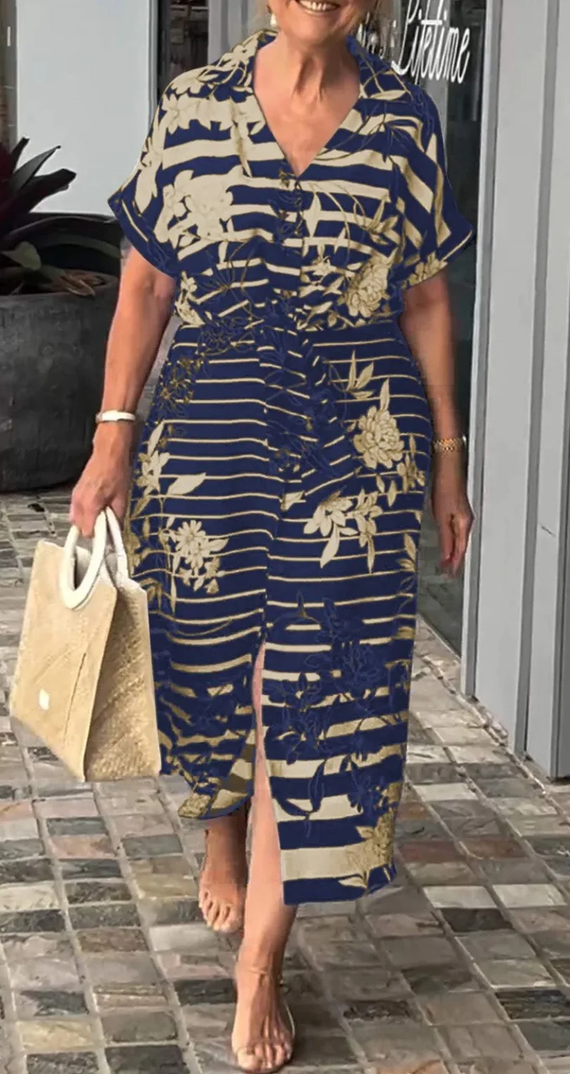 Summer Women's Short Sleeve Waistband Hem Slit Plant Print Casual Midi V-Neck Cardigan Dress
Summer Women's Short Sleeve Waistband Hem Slit Plant Print Casual Midi V-Neck Cardigan Dress