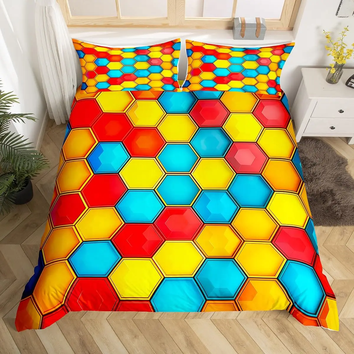 Colorful Honeycomb Twin Queen Size Duvet Cover for Teens Adults,Abstract Geometric Comforter Cover,Hexagon Diamond Bedding Set
Colorful Honeycomb Twin Queen Size Duvet Cover for Teens Adults,Abstract Geometric Comforter Cover,Hexagon Diamond Bedding Set