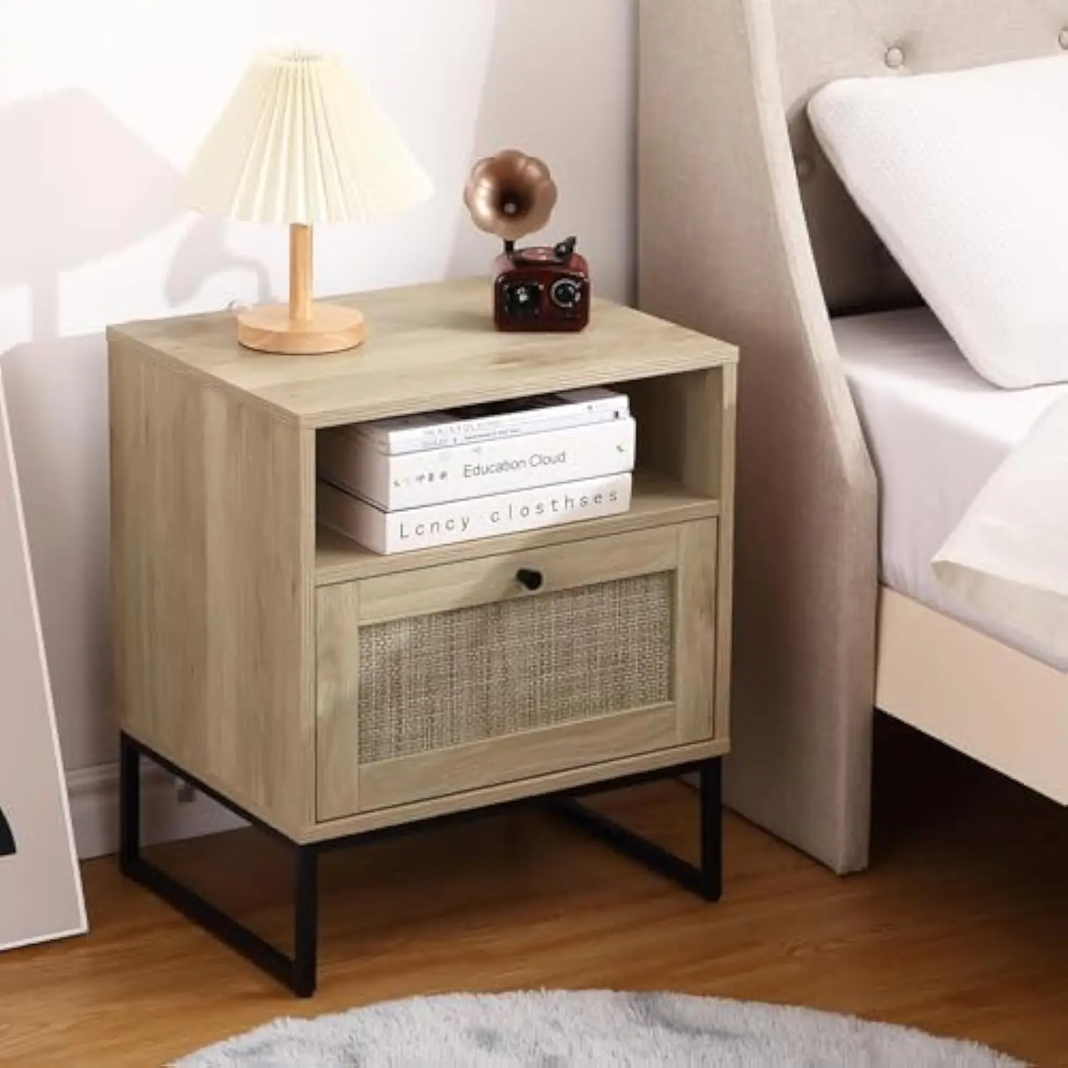 Rattan Nightstand, Side Table with Storage, Modern Boho End Table, Accenttable for Bedroom, Living Room, Oak/Black
Rattan Nightstand, Side Table with Storage, Modern Boho End Table, Accenttable for Bedroom, Living Room, Oak/Black