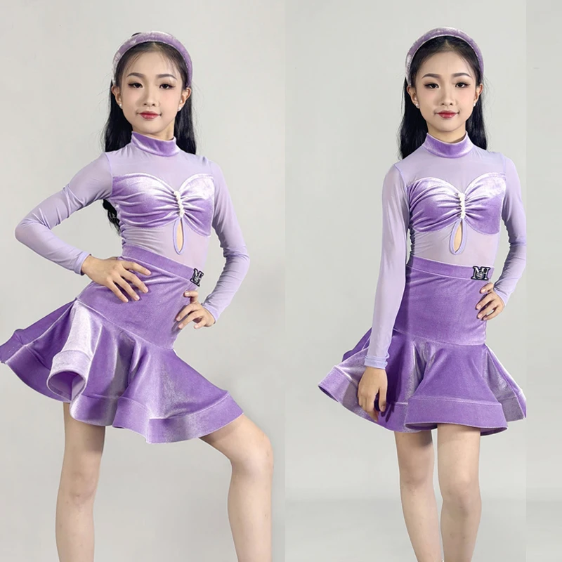 Purple Velvet Latin Dance Competition Dresses Children Ballrroom Dance Professional Costume Kids Performance Wear DW10395
Purple Velvet Latin Dance Competition Dresses Children Ballrroom Dance Professional Costume Kids Performance Wear DW10395