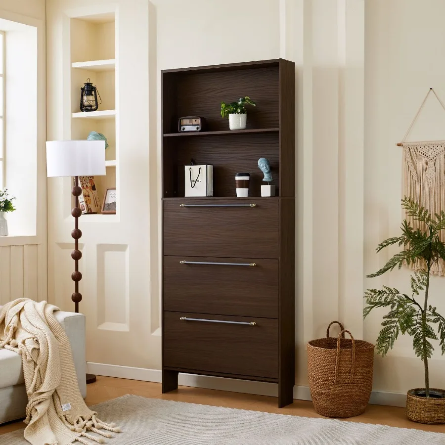 Shoe Cabinet with 3 Flip Drawers Narrow Shoe Rack Cabinet Entryway Shoe Storage Cabinet with Open Shelves Freestanding Hidden S 
Shoe Cabinet with 3 Flip Drawers Narrow Shoe Rack Cabinet Entryway Shoe Storage Cabinet with Open Shelves Freestanding Hidden S