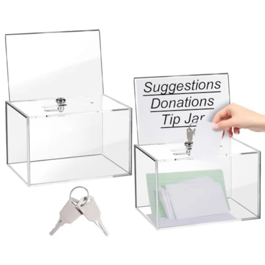 2 Pack Donation Box Acrylic Suggestion Box with Lock Slot and Display Sign Holder Clear Ballot Plastic Storage Container for Vo
2 Pack Donation Box Acrylic Suggestion Box with Lock Slot and Display Sign Holder Clear Ballot Plastic Storage Container for Vo