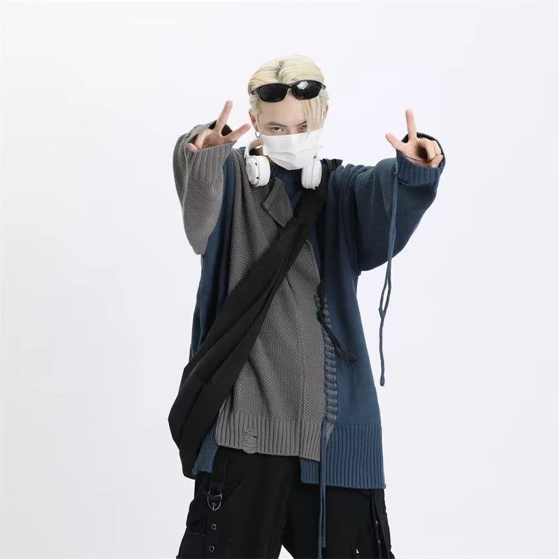 Autumn Winter Irregular Men Long Sleeve Round Neck Sweater Spliced Hit Color Bright Line Decoration Couple Clothing Keep Warm
Autumn Winter Irregular Men Long Sleeve Round Neck Sweater Spliced Hit Color Bright Line Decoration Couple Clothing Keep Warm