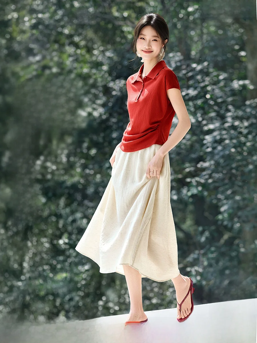 Mehemai Summer New Style Commute Two-Piece Set Women's T-Shirt Long Skirt Set with Waist Capping Flip Collar Linen Blend
Mehemai Summer New Style Commute Two-Piece Set Women's T-Shirt Long Skirt Set with Waist Capping Flip Collar Linen Blend