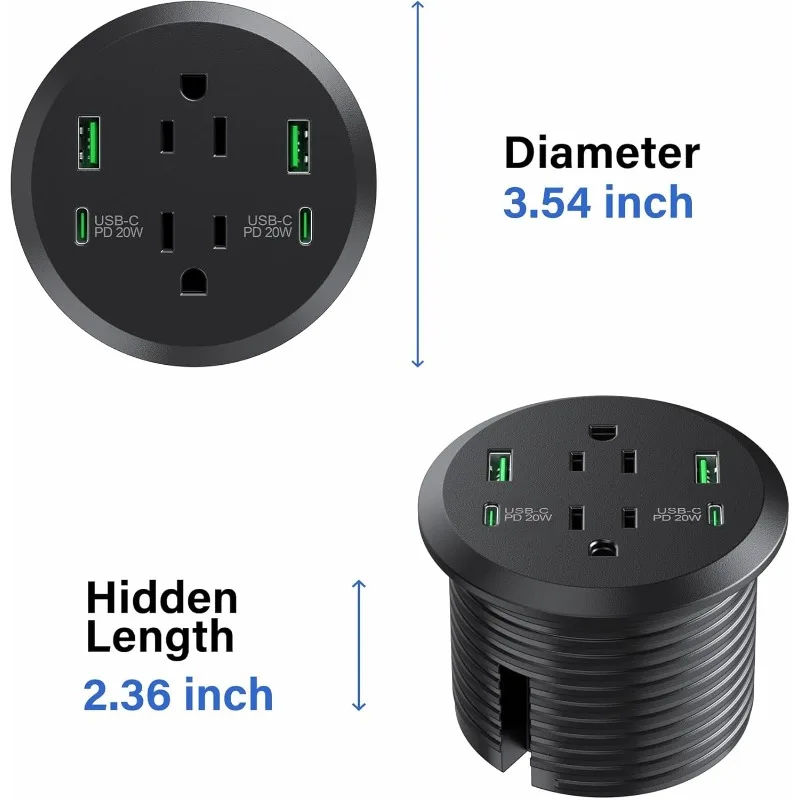 Desktop Power Grommet, 3-inch Hole, 40W Fast Charging Station, 2 PD 20W USB C Ports, 2 AC Outlets, 4 USB Ports, Flush Mount, 2 P
Desktop Power Grommet, 3-inch Hole, 40W Fast Charging Station, 2 PD 20W USB C Ports, 2 AC Outlets, 4 USB Ports, Flush Mount, 2 P