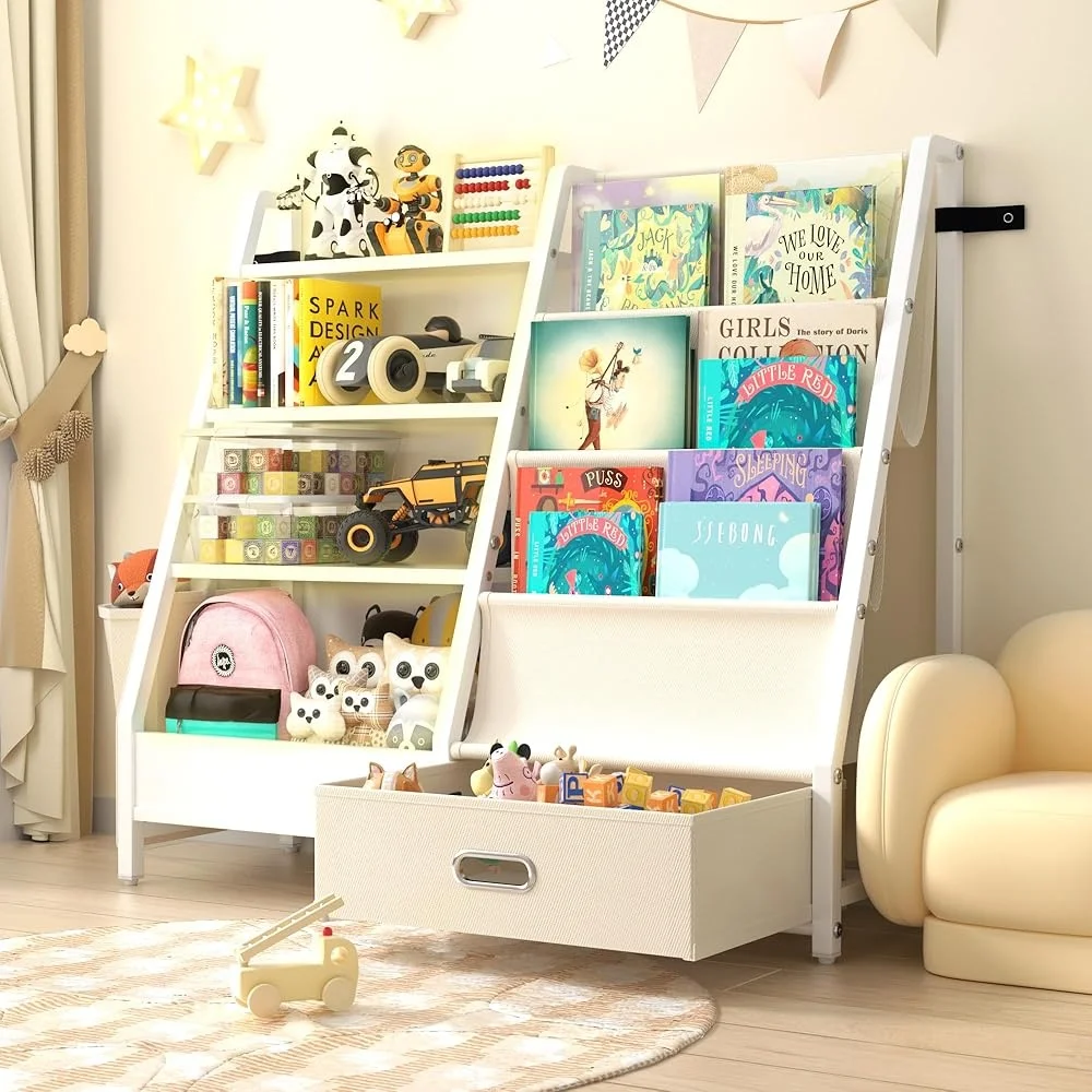 Kids Bookshelf and Toy Storage Organizer 2 in 1 Bookcase with Drawer Toddler Sling Shelf 4 Tier Compact Playroom Solution
Kids Bookshelf and Toy Storage Organizer 2 in 1 Bookcase with Drawer Toddler Sling Shelf 4 Tier Compact Playroom Solution