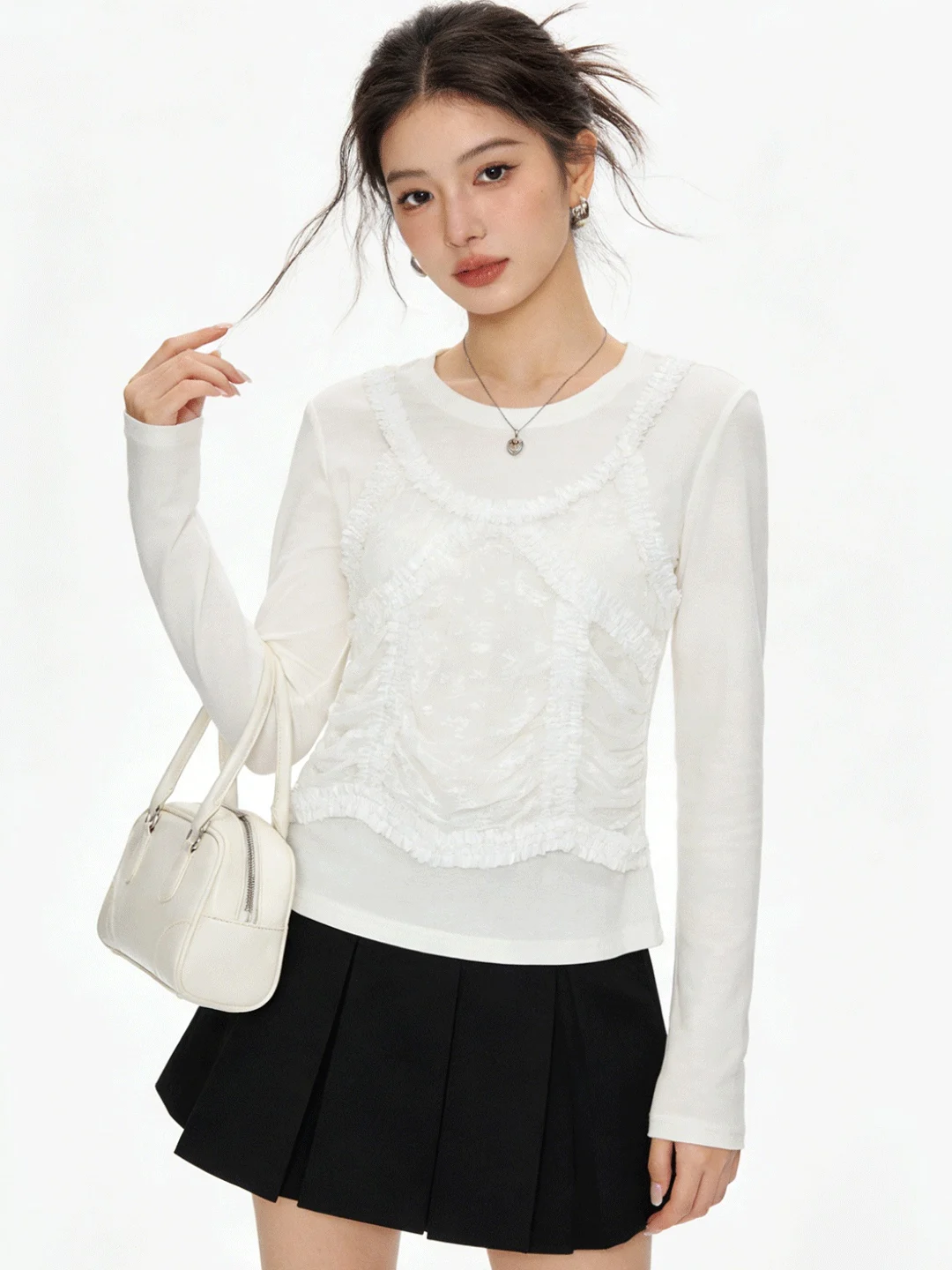 Korean Style Long Sleeve Lace Splice T-Shirt Women's Early Spring Slimming Design Gentle Top Casual Universal Standard Fit
Korean Style Long Sleeve Lace Splice T-Shirt Women's Early Spring Slimming Design Gentle Top Casual Universal Standard Fit