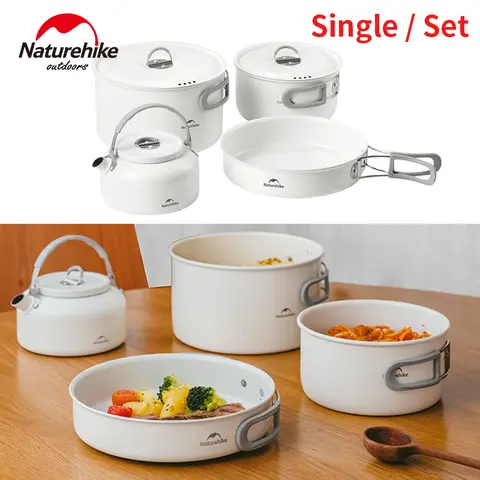 Naturehike Ceramic Non-Stick Tableware Water Kettle Frying Pan Pot Kitchenware Outdoor Camping Picnic Stainless Steel Cookware