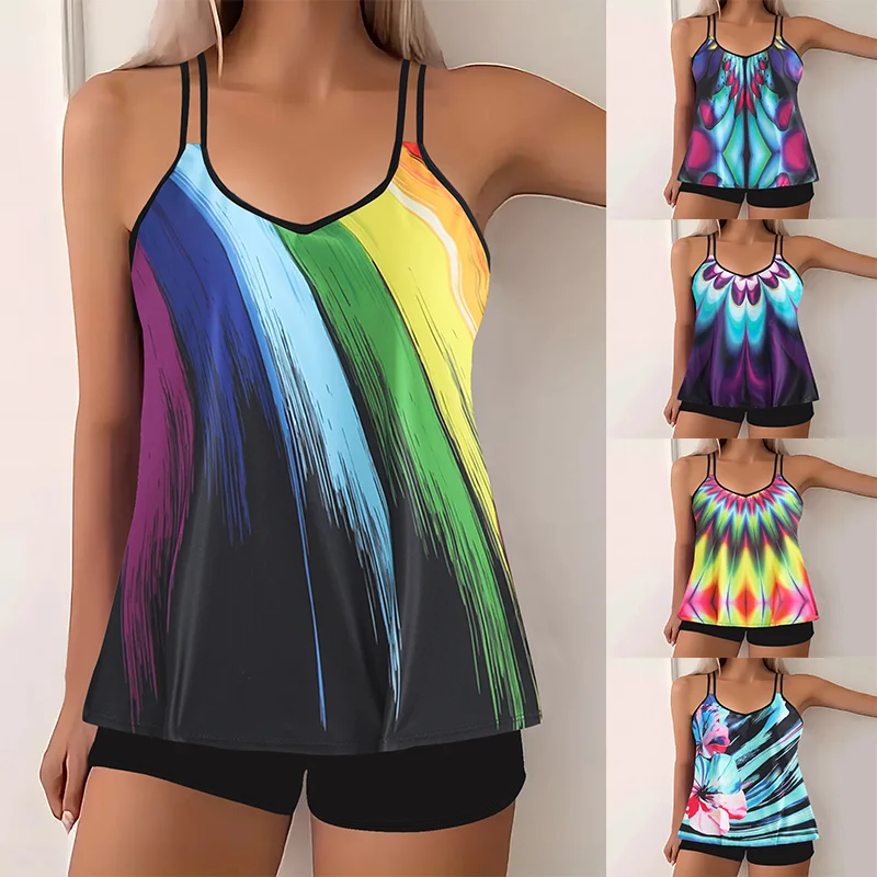 Floral Print Patchwork Black 2 Piece Set Tankini, Round Neck High Waist Stretchy Swimsuits, Women's Summer Bikini Beachwear
Floral Print Patchwork Black 2 Piece Set Tankini, Round Neck High Waist Stretchy Swimsuits, Women's Summer Bikini Beachwear