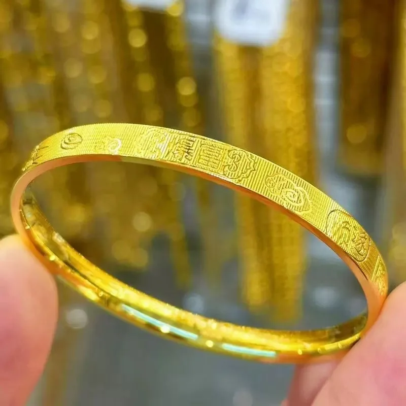 Women's 24K Gold (AU999) Chinese Jiyan Bracelet | Gilt Round Cuff, Hand-Chiseled "Eternal Joy" with Matte Inner for Tang Suit 
Women's 24K Gold (AU999) Chinese Jiyan Bracelet | Gilt Round Cuff, Hand-Chiseled "Eternal Joy" with Matte Inner for Tang Suit