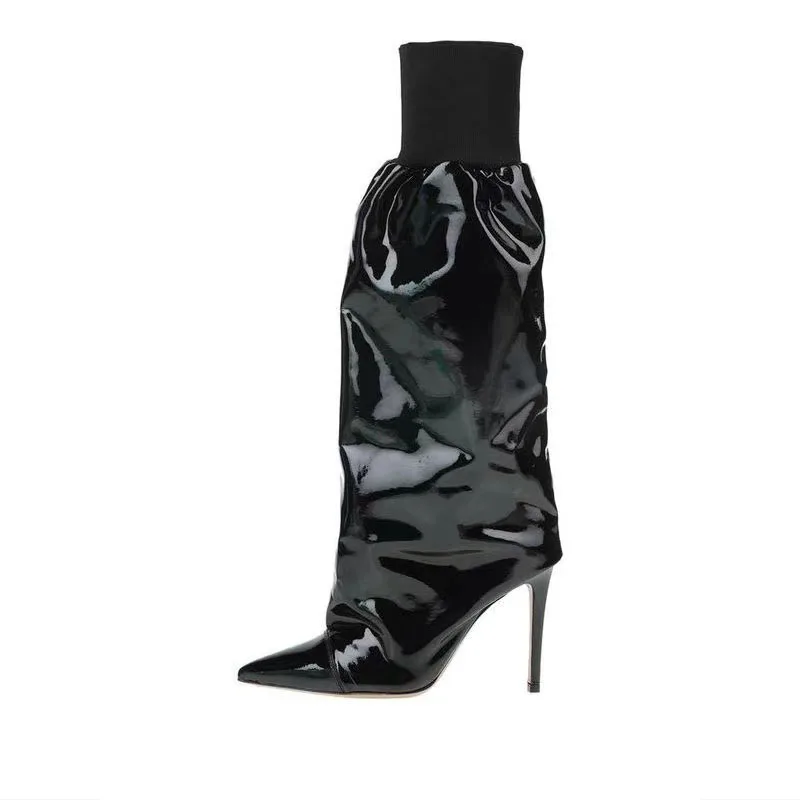 Arden Furtado 2024 Patent Leather Pointed Stilettos heel Knee High Boots Patchwork Slip-on Elastic sleeve paillette Modern boots
Arden Furtado 2024 Patent Leather Pointed Stilettos heel Knee High Boots Patchwork Slip-on Elastic sleeve paillette Modern boots