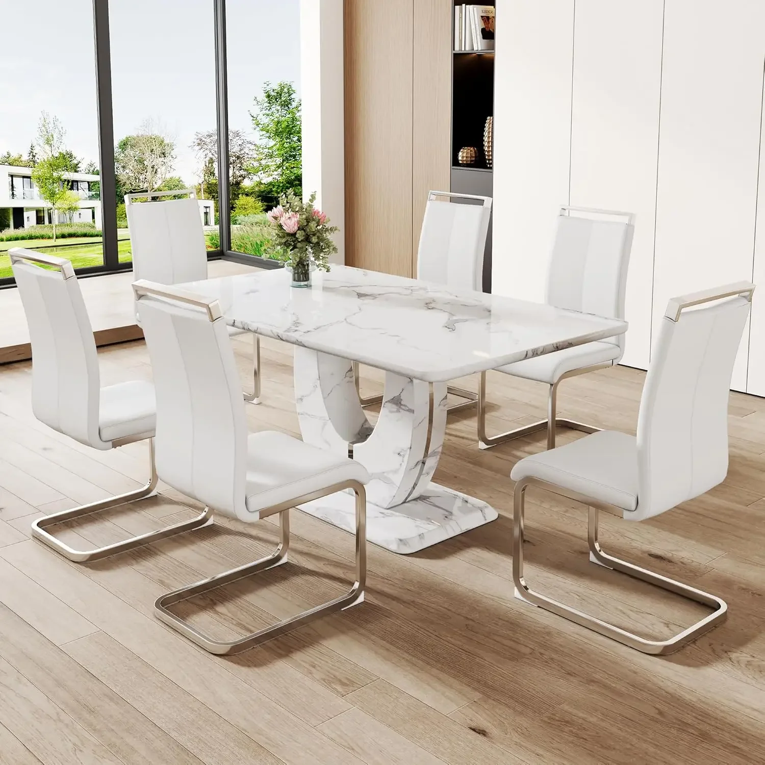 JUFU Modern Dining Table Set for 6,White Faux Marble Dining Room Table Set for 6,63" Rectangle Kitchen Table Chairs Set of 6 for
JUFU Modern Dining Table Set for 6,White Faux Marble Dining Room Table Set for 6,63" Rectangle Kitchen Table Chairs Set of 6 for