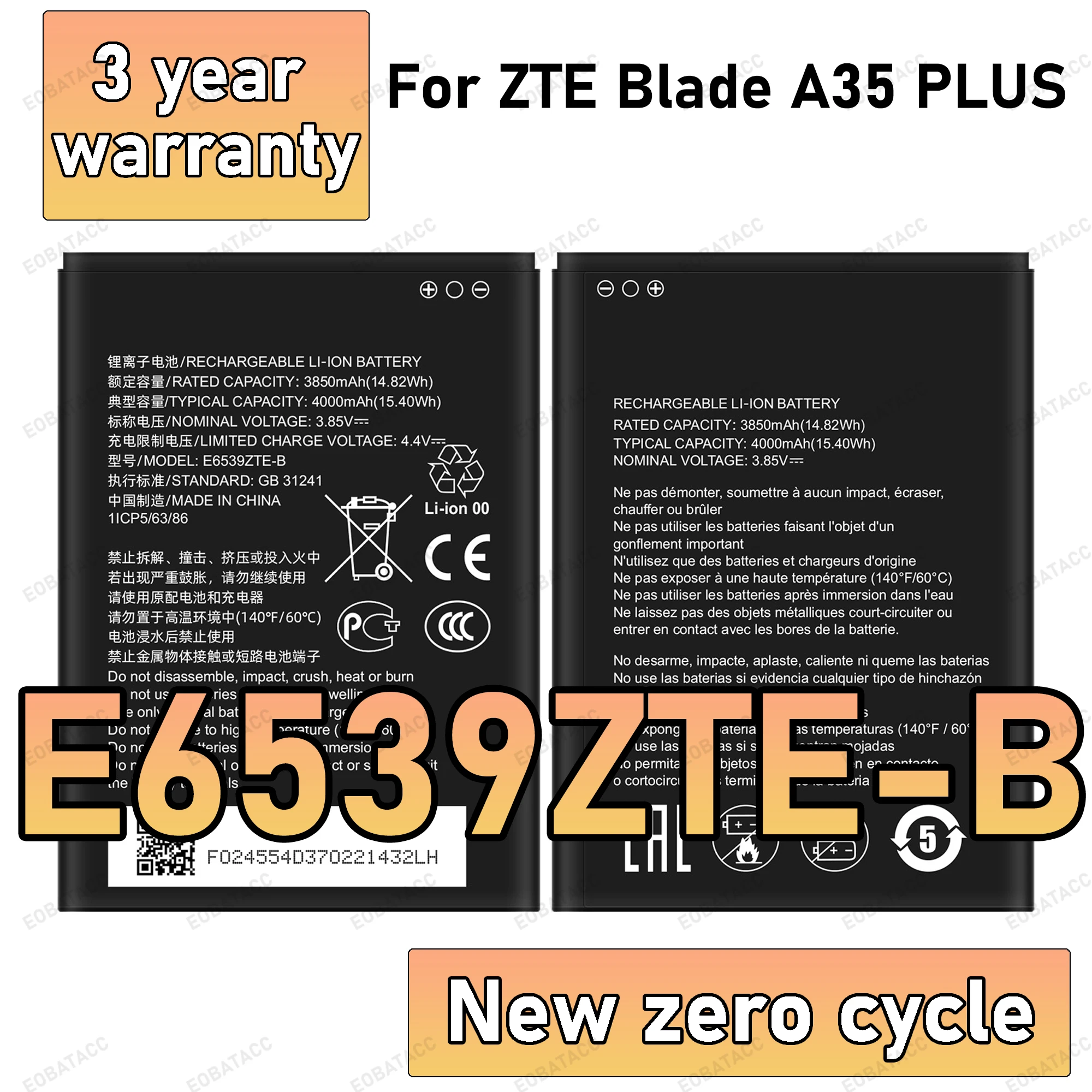 100% New High Quality E6539ZTE-B Battery For ZTE Blade A35 Plus Replacement Battery Bateria
100% New High Quality E6539ZTE-B Battery For ZTE Blade A35 Plus Replacement Battery Bateria