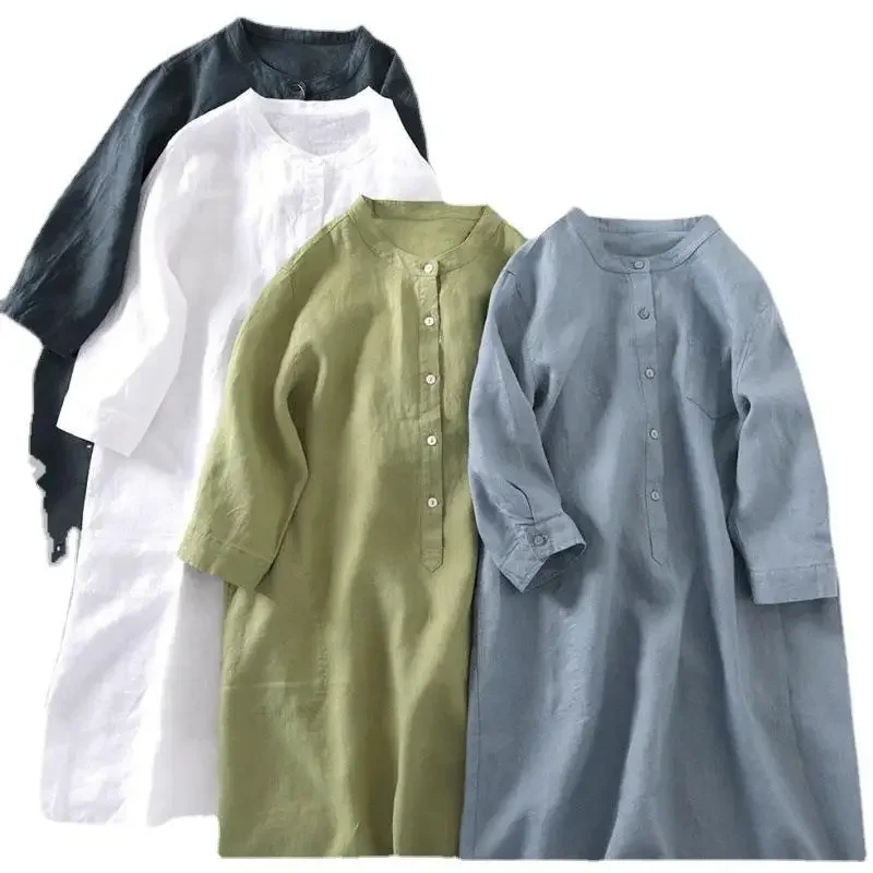 Linen dress solid color casual ramie shirt skirt loose sleeve cotton and linen long skirt
Linen dress solid color casual ramie shirt skirt loose sleeve cotton and linen long skirt