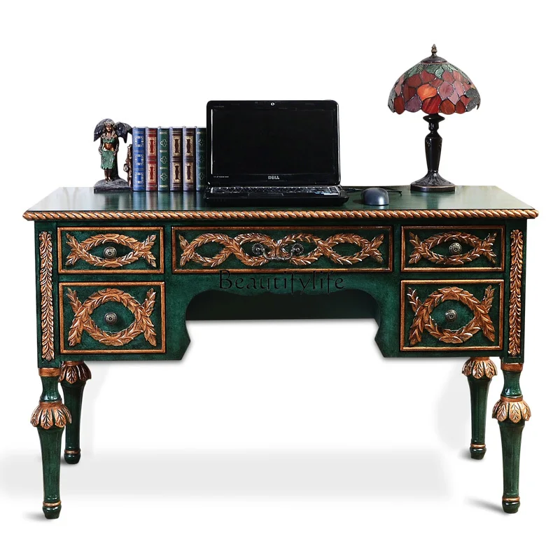 American solid wood desk study European simple desktop office computer table and chair
American solid wood desk study European simple desktop office computer table and chair