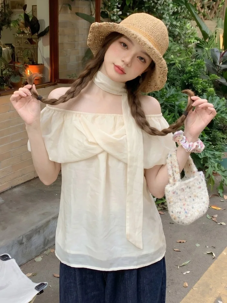 French Style Loose Women's Shirt with Sash Puff Sleeve Short Top Slimming Versatile Summer New Arrival Citywalk Suitable
French Style Loose Women's Shirt with Sash Puff Sleeve Short Top Slimming Versatile Summer New Arrival Citywalk Suitable