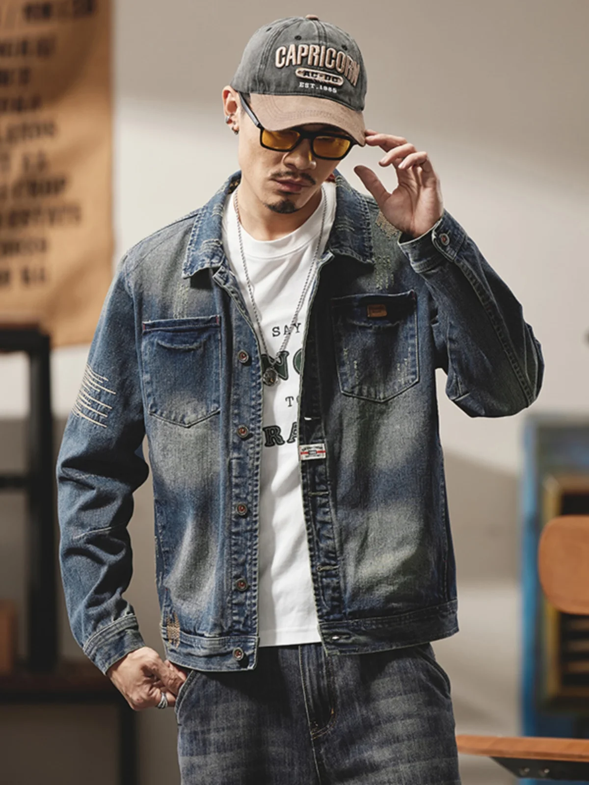 Retro Sle Men's Denim Jaet Spring Autumn Personalized Embroidery Cool Workwear Outerwear Youth Faion Windproof
Retro Sle Men's Denim Jaet Spring Autumn Personalized Embroidery Cool Workwear Outerwear Youth Faion Windproof