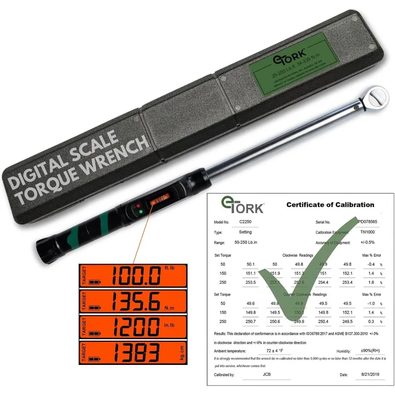 Гаечный ключ — привод 1/2 дюйма (25-250 фунтов фунтов), прецизионный динамометрический инструмент с электронной шкалой и конструкцией в стиле Click — механический Wre
Гаечный ключ — привод 1/2 дюйма (25-250 фунтов фунтов), прецизионный динамометрический инструмент с электронной шкалой и конструкцией в стиле Click — механический Wre