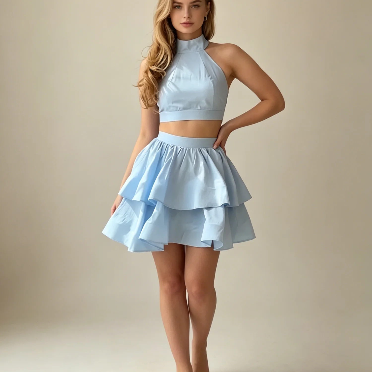 PUAL 2026 New Women 2 Piece Outfit Halter Crop Top + Tiered Ruffle Mini Skirt Set Summer Party Dress
PUAL 2026 New Women 2 Piece Outfit Halter Crop Top + Tiered Ruffle Mini Skirt Set Summer Party Dress