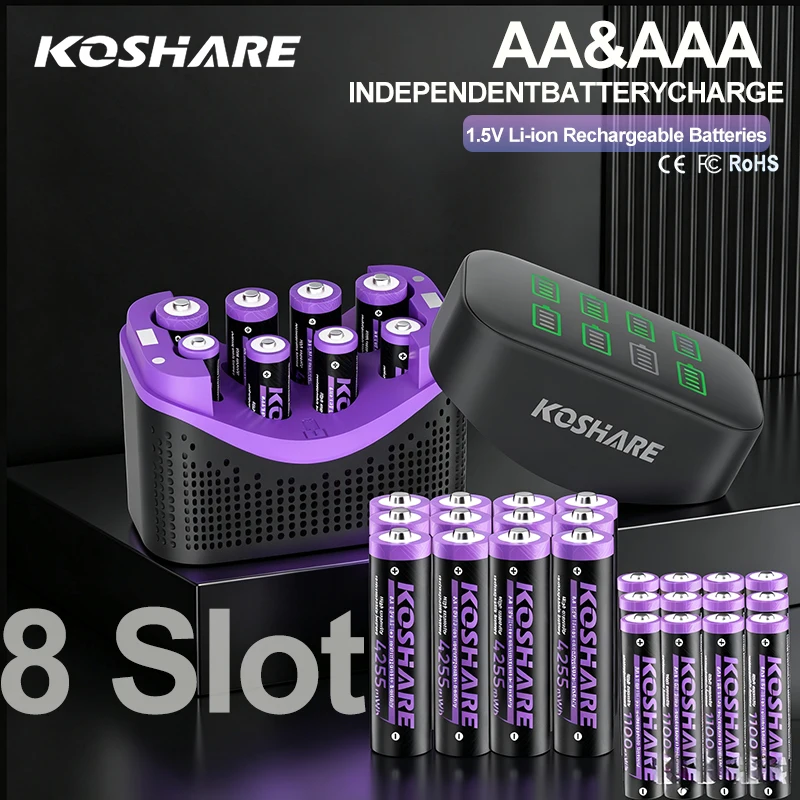 KOSHARE 8-Slot 1.5V Constant Voltage Smart Charger Set With LCD Display For AA/AAA 4255mWh 1100mWh Rechargeable Lithium Battery
KOSHARE 8-Slot 1.5V Constant Voltage Smart Charger Set With LCD Display For AA/AAA 4255mWh 1100mWh Rechargeable Lithium Battery
