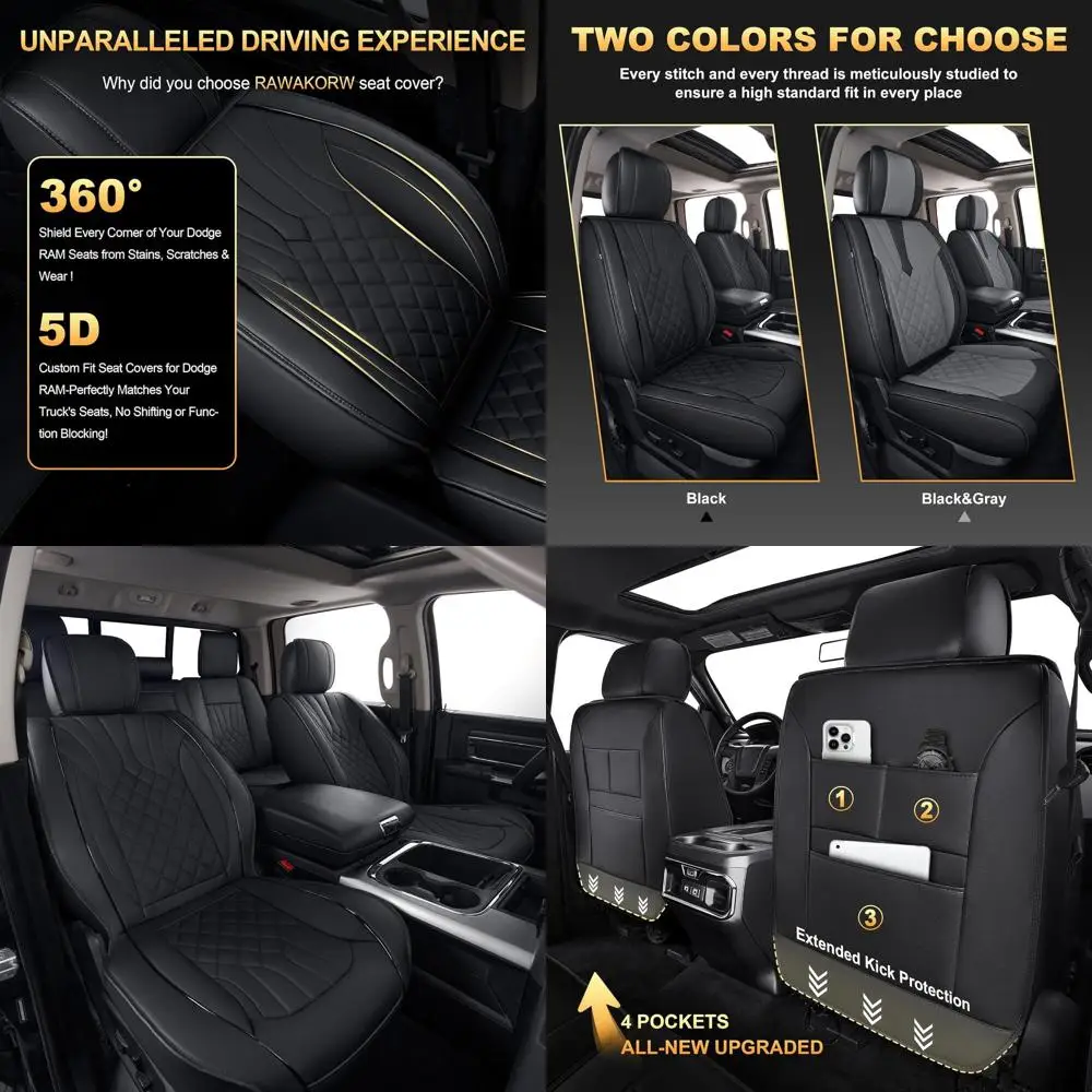 Универсальные водонепроницаемые чехлы из искусственной кожи для сидений Dodge RAM 1500-3500, 2002-2026, комплект на 5 мест, черные
Универсальные водонепроницаемые чехлы из искусственной кожи для сидений Dodge RAM 1500-3500, 2002-2026, комплект на 5 мест, черные