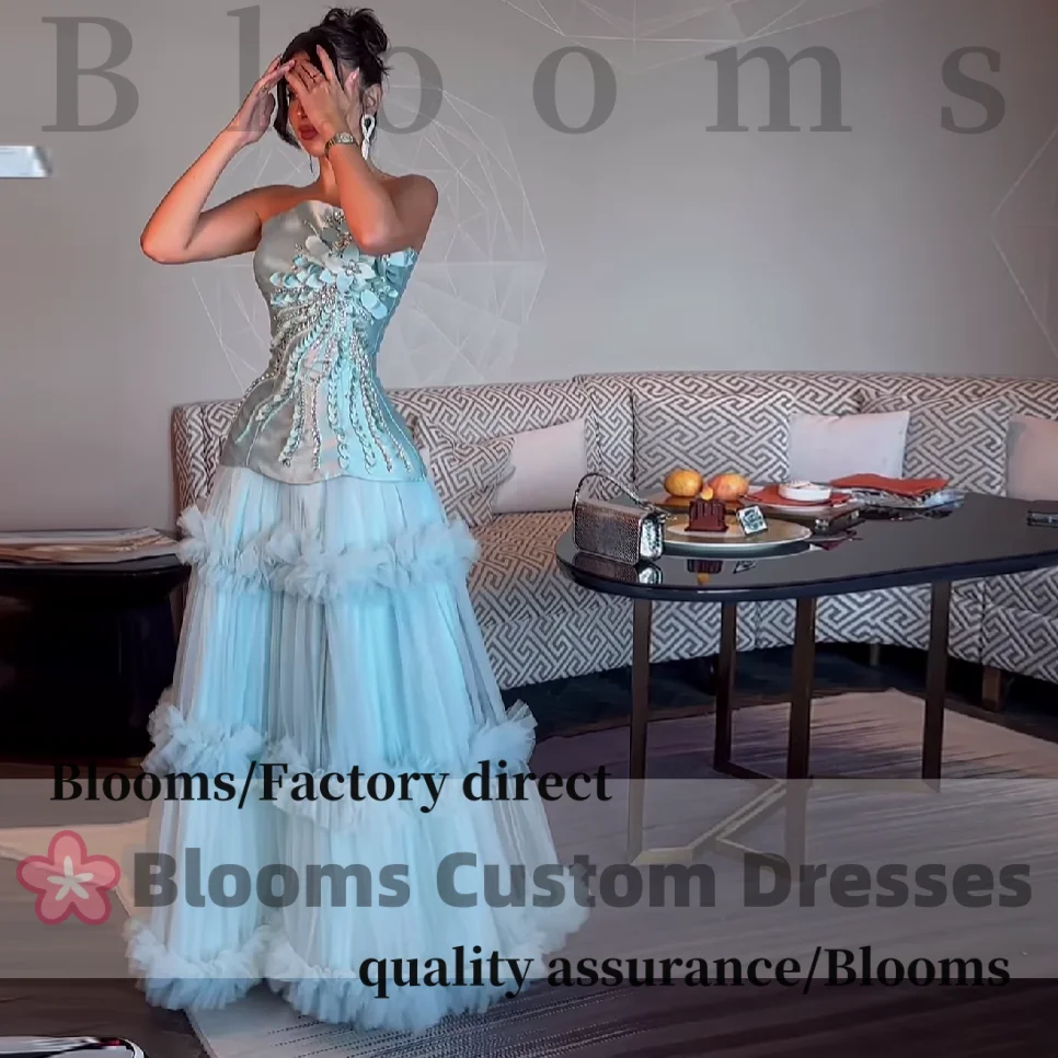 Customized Sequins Beads Flowers Luxury Evening Dresses A-Line Ruffles Sweet Blue Prom Dress Sleeveless Party Gown
Customized Sequins Beads Flowers Luxury Evening Dresses A-Line Ruffles Sweet Blue Prom Dress Sleeveless Party Gown