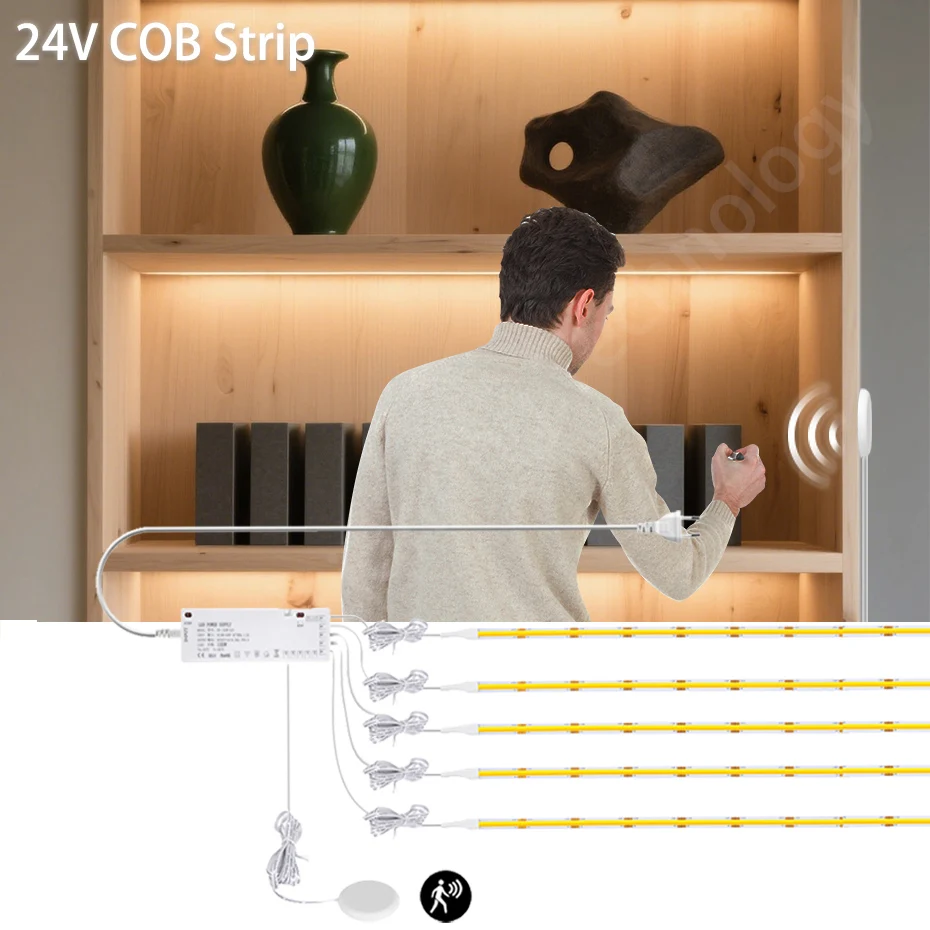 24V Ultra-Thin COB LED Tape Light 320LEDs/m with PIR Motion Control for Under Cabinet Glass Shelf Kitchen Pantry Decor 1m-5m
24V Ultra-Thin COB LED Tape Light 320LEDs/m with PIR Motion Control for Under Cabinet Glass Shelf Kitchen Pantry Decor 1m-5m