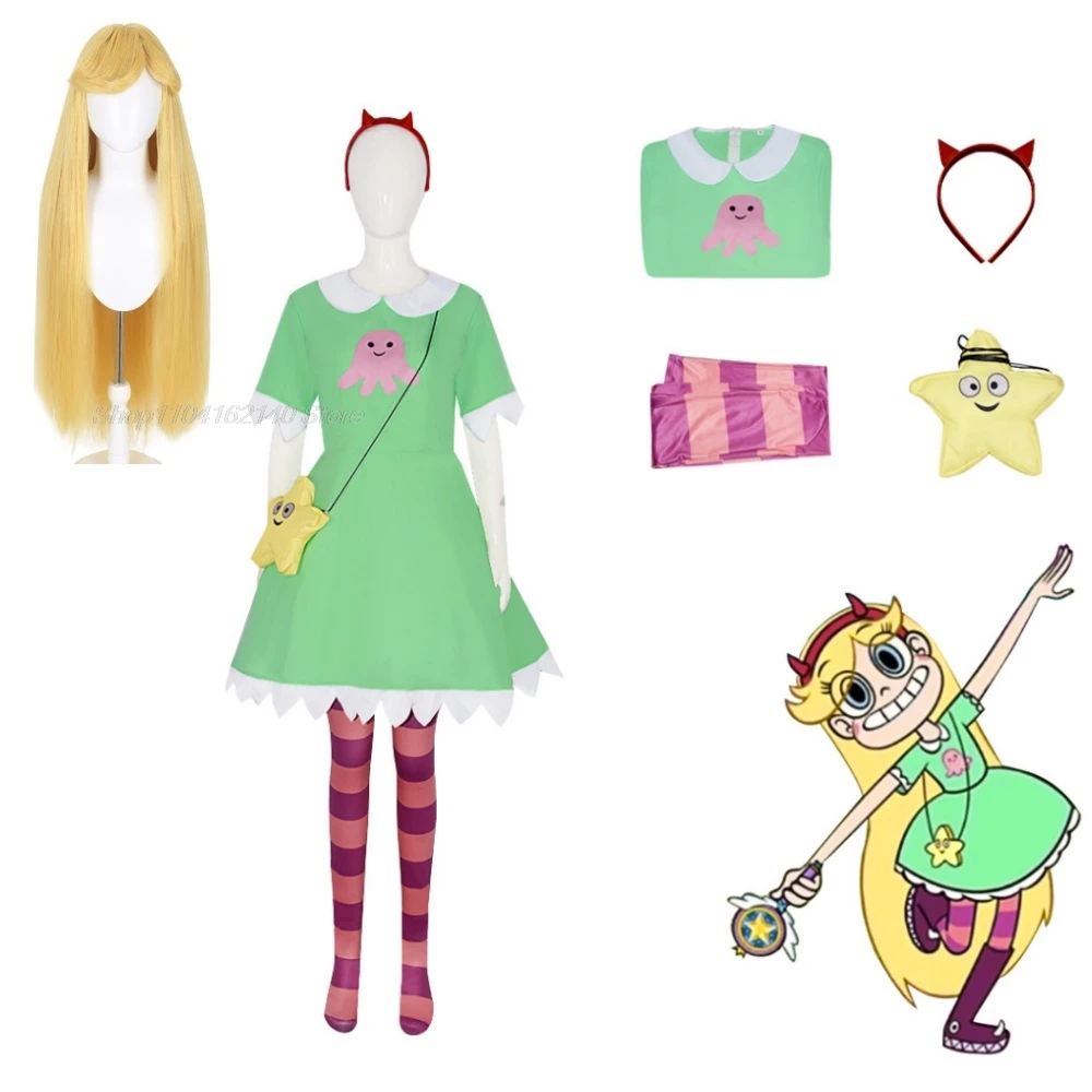 Anime Star Star Butterfly Cosplay Star Butterfly Green Dress Wig Red Headwear Socks Halloween Fancy Costume
Anime Star Star Butterfly Cosplay Star Butterfly Green Dress Wig Red Headwear Socks Halloween Fancy Costume