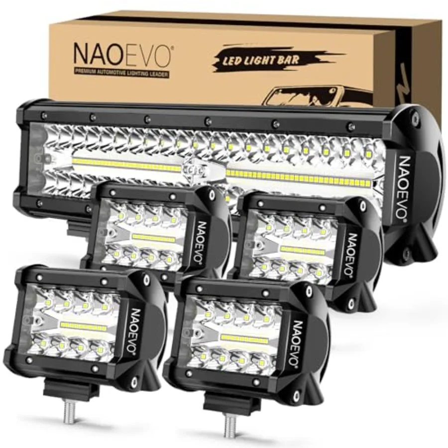 12 Inch LED Light Bar and 4PCS 4 Inch LED Pod Lights, 54000LM LED Fog/Driving/Off Road Lights, Triple Row Spot Flood Combo LED
12 Inch LED Light Bar and 4PCS 4 Inch LED Pod Lights, 54000LM LED Fog/Driving/Off Road Lights, Triple Row Spot Flood Combo LED