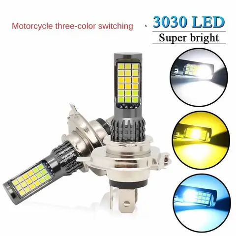 Car Led Highlight Headlight Tricolor H4 3030 36smd Motorcycle LED Front Headlight H4 HSI BA20d P15d White Yellow Green Ice Blue