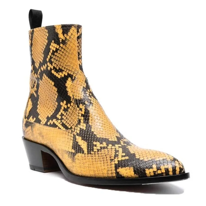 Python Printed Leather Snakeskin Chelsea Boots Block Heels Pointed Toe Mens Shoes High Top Winter Party Club Shoes
Python Printed Leather Snakeskin Chelsea Boots Block Heels Pointed Toe Mens Shoes High Top Winter Party Club Shoes