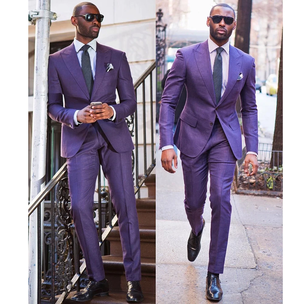 Summer New Male Suit Fashion Peak Lapel Two Buttons Purple Blazer Business Wedding Tuxedo Casual Slim Fit 2 Piece Suits for Men
Summer New Male Suit Fashion Peak Lapel Two Buttons Purple Blazer Business Wedding Tuxedo Casual Slim Fit 2 Piece Suits for Men