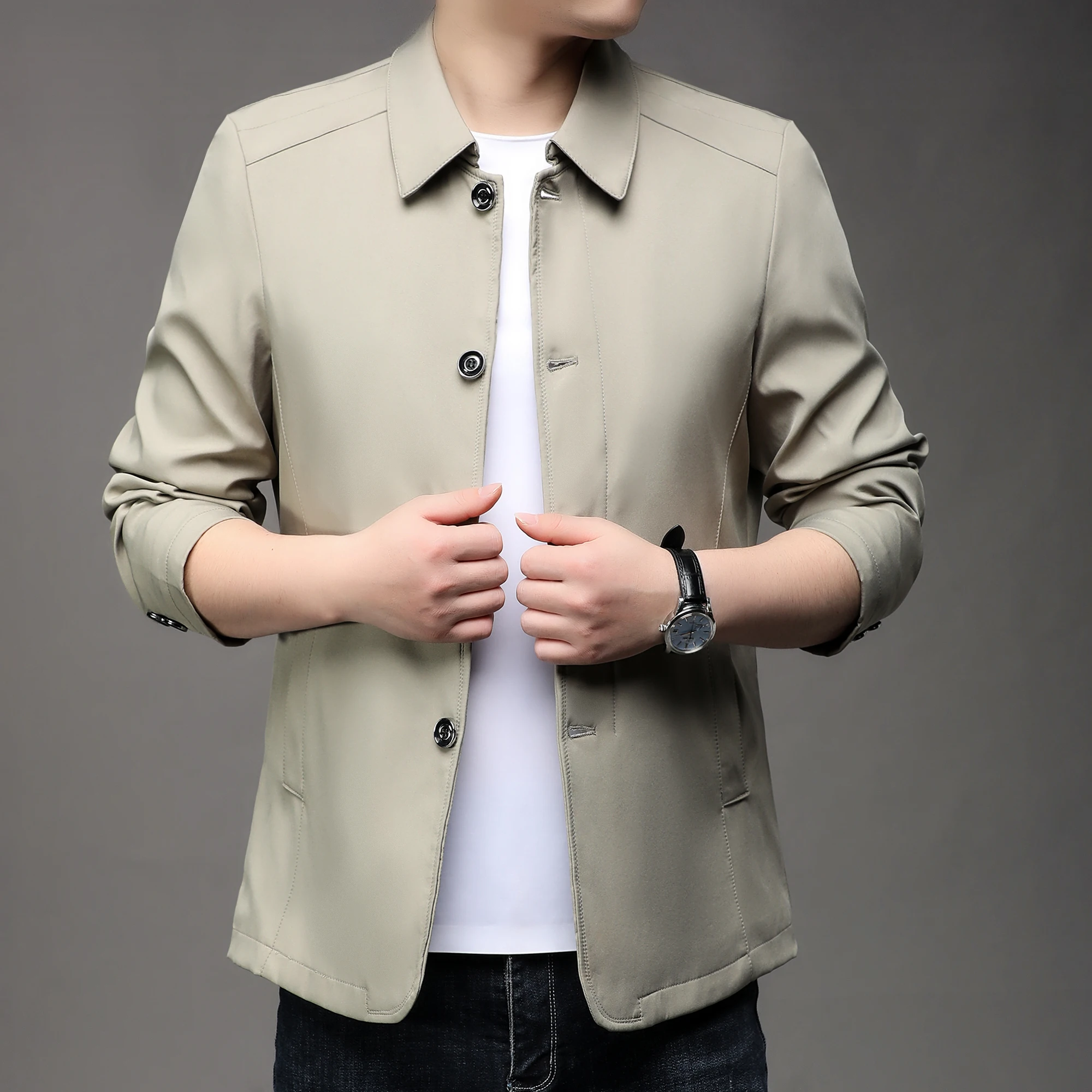 Spring Autumn Men's Jacket Business Casual Jacket Suit Middle-aged Young Solid Color Lapel Thin Korean Version Slim Trench Coat
Spring Autumn Men's Jacket Business Casual Jacket Suit Middle-aged Young Solid Color Lapel Thin Korean Version Slim Trench Coat