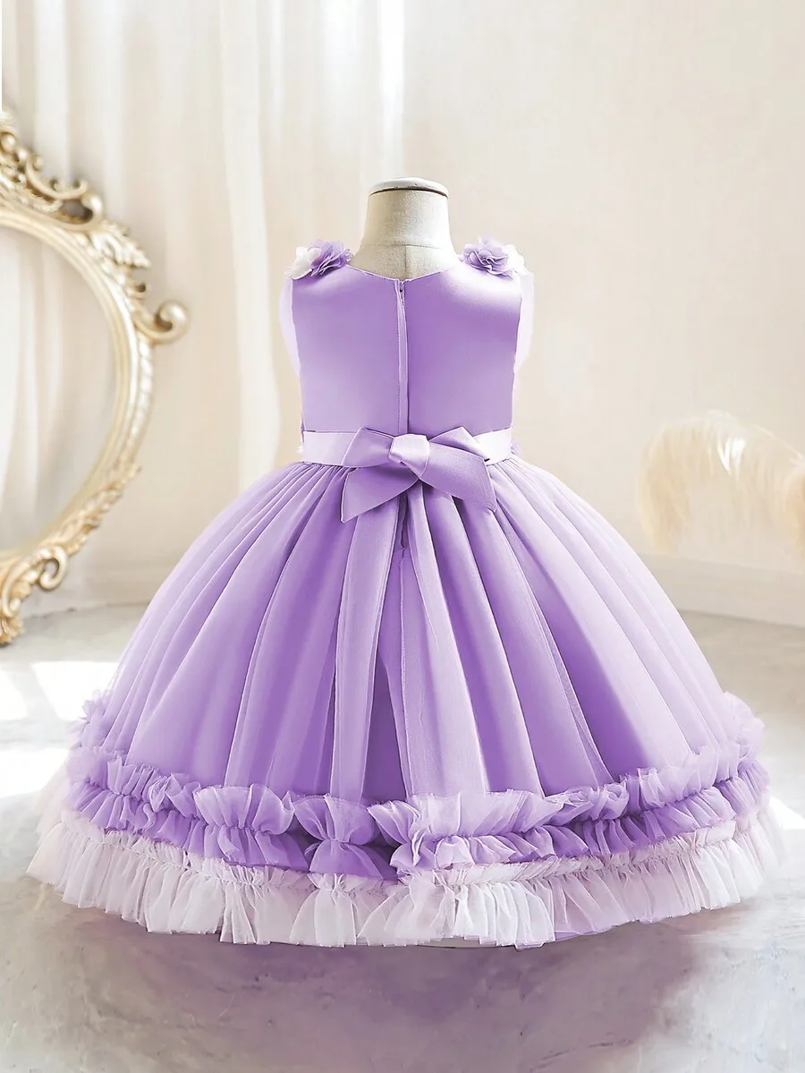 Elegant Purple Ball Gown With Floral Appliques And Ruffles For Formal Evening
Elegant Purple Ball Gown With Floral Appliques And Ruffles For Formal Evening