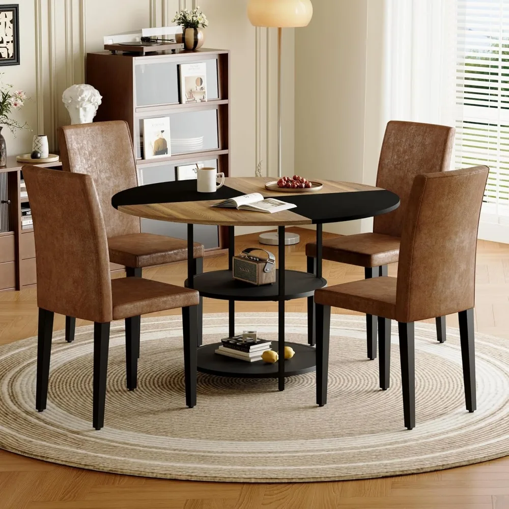 Round Dining Table Set for 4,Wooden Round Table and Chairs Set for 4,Circle Dining Table Set with Storage,47.3" Modern Dining Ta
Round Dining Table Set for 4,Wooden Round Table and Chairs Set for 4,Circle Dining Table Set with Storage,47.3" Modern Dining Ta