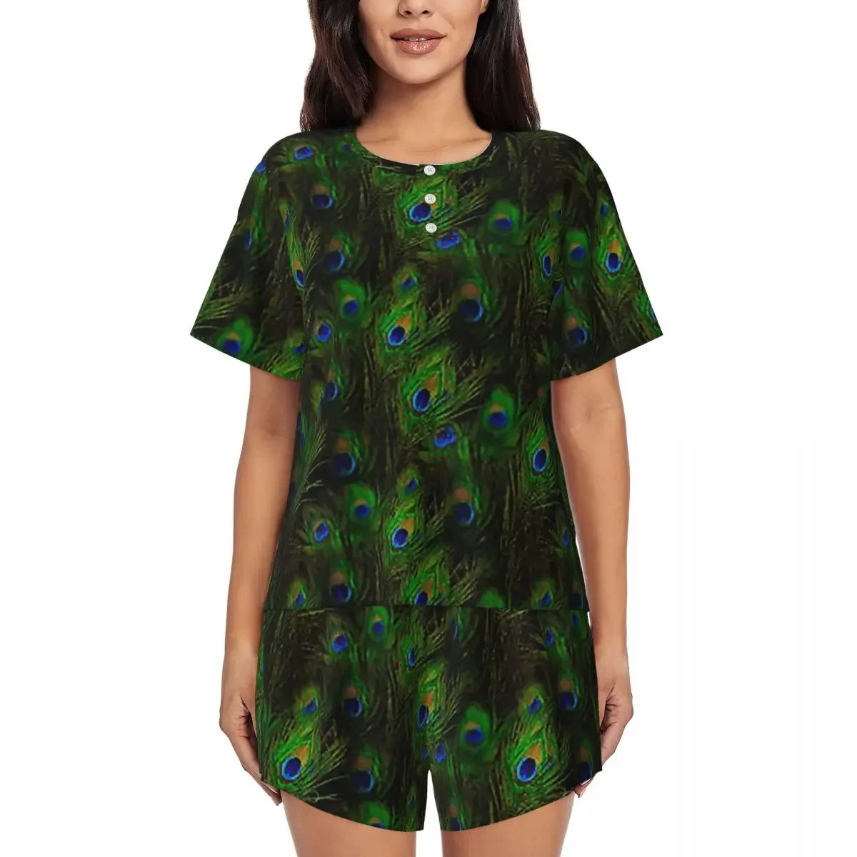Peacock Feathers Round Neck Short Sleeves Nightdress for Sleeping Sleepshirts Women Loose Pajama Set Short Pants
Peacock Feathers Round Neck Short Sleeves Nightdress for Sleeping Sleepshirts Women Loose Pajama Set Short Pants