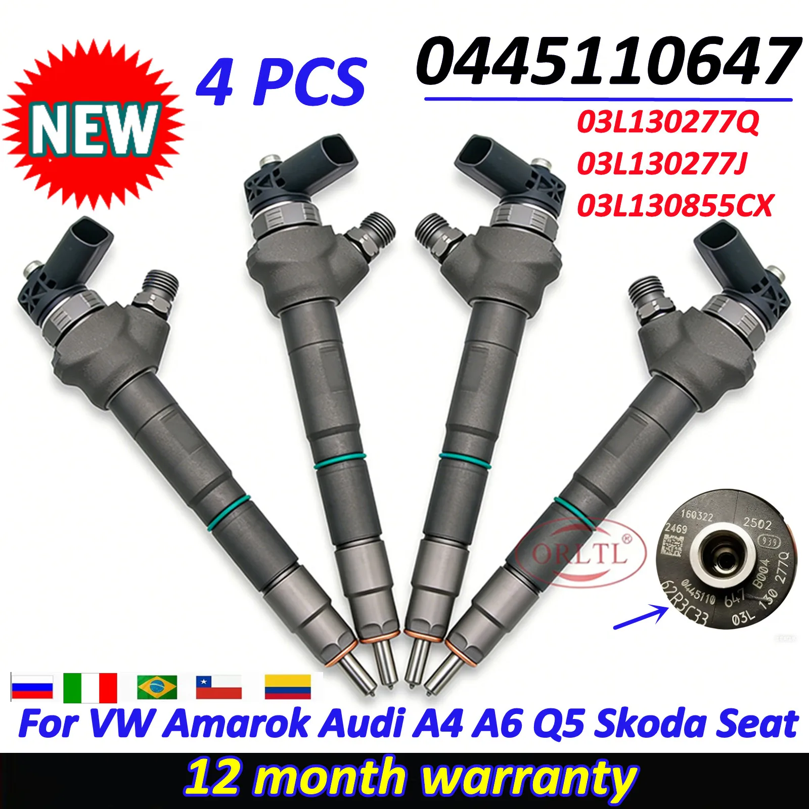 4 PCS 0445110647 03L130277Q 03L130855CX 03L130277J Original Diesel Injector Nozzle For For VW Amarok Audi A4 A6 Q5 Skoda Seat
4 PCS 0445110647 03L130277Q 03L130855CX 03L130277J Original Diesel Injector Nozzle For For VW Amarok Audi A4 A6 Q5 Skoda Seat
