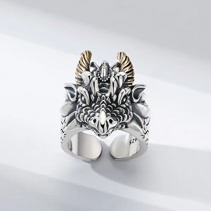 Real S925 Sterling Silver 925 Retro Dragon Lucky Exquisite Personality Crumple-Horned Snorkack Open Ring Men Women Jewelry
Real S925 Sterling Silver 925 Retro Dragon Lucky Exquisite Personality Crumple-Horned Snorkack Open Ring Men Women Jewelry