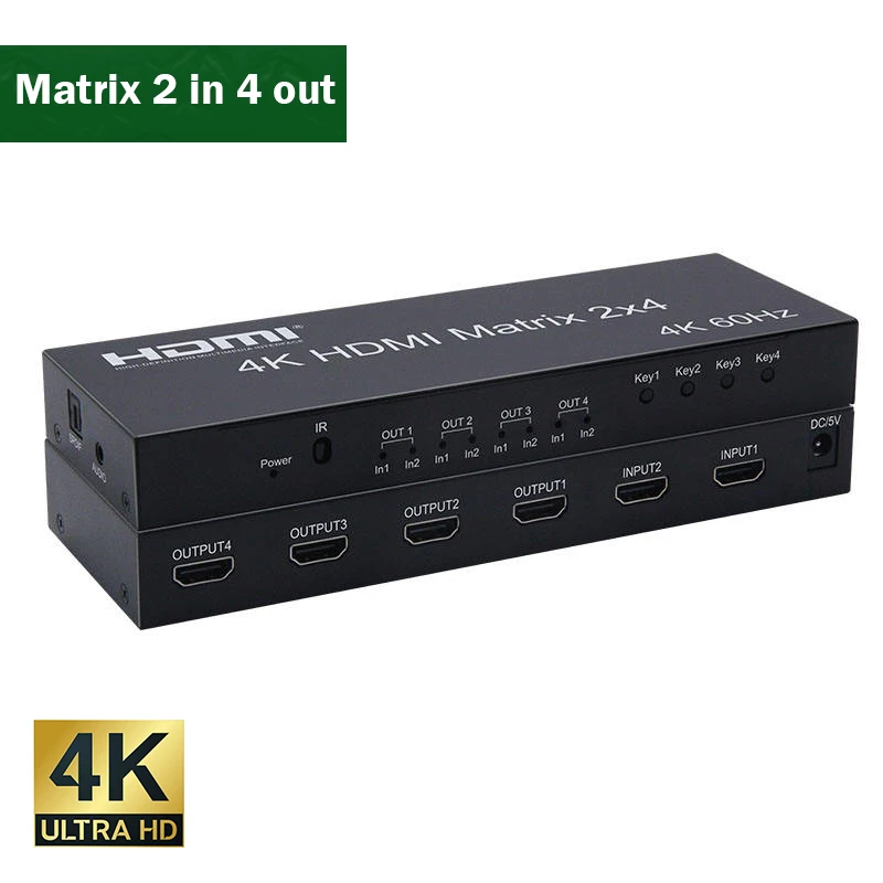 4K@60Hz HDMI Matrix Switch 2 in 4 out HDMI2.0 Video Switcher Splitter Selector 2x4 4x2 with Optical & L/R Audio Extractor Output
4K@60Hz HDMI Matrix Switch 2 in 4 out HDMI2.0 Video Switcher Splitter Selector 2x4 4x2 with Optical & L/R Audio Extractor Output