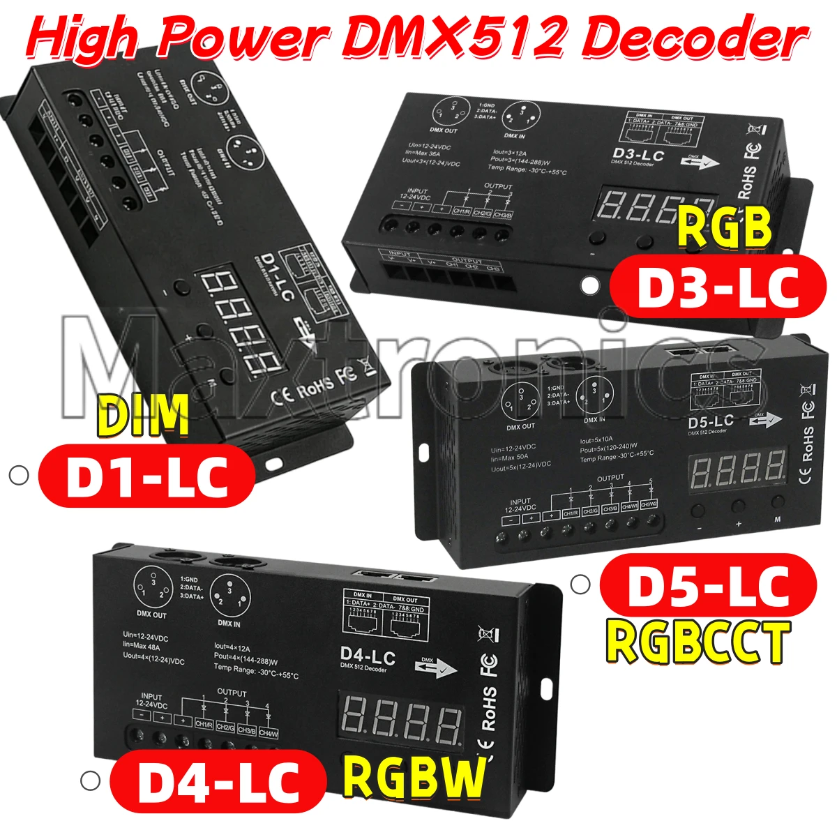 High Power DMX512 Decoder 3CH/4CH/5CH DC12V-24V DMX LED Dimmer for Display Stage DIM/RGB/RGBW/RGBCCT LED Strip Light Controller
High Power DMX512 Decoder 3CH/4CH/5CH DC12V-24V DMX LED Dimmer for Display Stage DIM/RGB/RGBW/RGBCCT LED Strip Light Controller