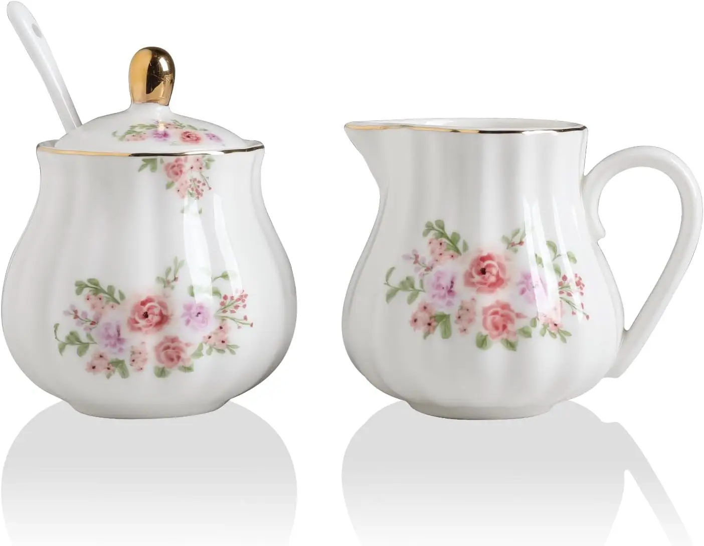 Ceramic Sugar and Creamer Set 3 Piece with Pitcher, Sugar Bowl, Lid & Spoon for Coffee Tea Service
Ceramic Sugar and Creamer Set 3 Piece with Pitcher, Sugar Bowl, Lid & Spoon for Coffee Tea Service