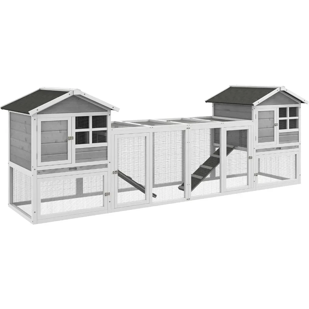 102" 2 in 1 Wooden Rabbit Hutch, Double Main House Pet Playpen, Large Bunny House Enclosure for Indoor/Outdoor with 2 Run Boxes
102" 2 in 1 Wooden Rabbit Hutch, Double Main House Pet Playpen, Large Bunny House Enclosure for Indoor/Outdoor with 2 Run Boxes