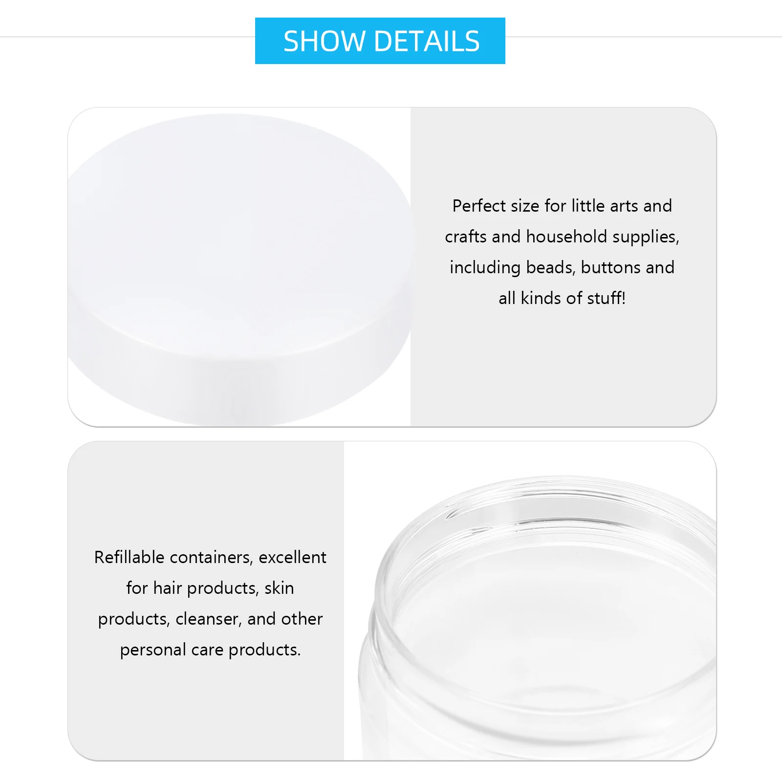 12pcs Storage Tank Cosmetics Jar Lotion Round Empty Plastic Cream Container Beads Refillable Travel Airtight Portable
12pcs Storage Tank Cosmetics Jar Lotion Round Empty Plastic Cream Container Beads Refillable Travel Airtight Portable