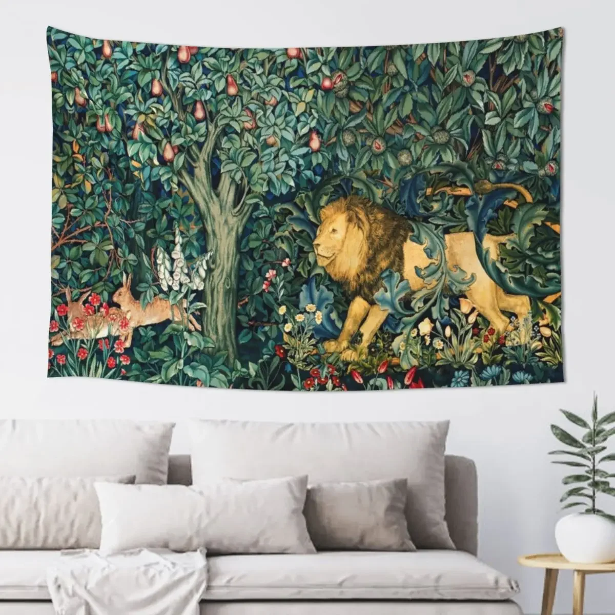 GREENERY, FOREST ANIMALS Lion and Hares Blue Green Floral Tapestry Wallpaper Bedroom Home And Comfort Decor Tapestry
GREENERY, FOREST ANIMALS Lion and Hares Blue Green Floral Tapestry Wallpaper Bedroom Home And Comfort Decor Tapestry