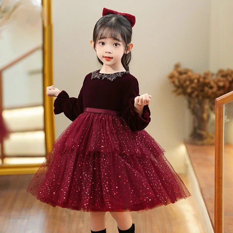 Girls' Velvet Dress A-line Mid-length Autumn Winter 2025 New Sequin Mesh Birthday Princess Dress Christmas Performance Dresses
Girls' Velvet Dress A-line Mid-length Autumn Winter 2025 New Sequin Mesh Birthday Princess Dress Christmas Performance Dresses