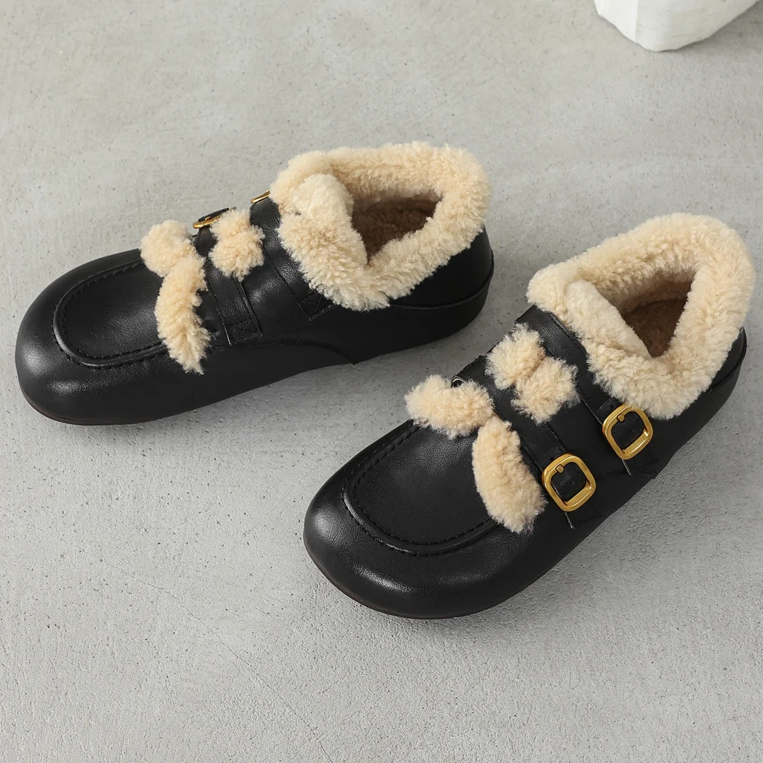 Women's cow leather wool patchwork double metal buckle flats winter oxfords high quality soft comfortable casual warm shoes sale
Women's cow leather wool patchwork double metal buckle flats winter oxfords high quality soft comfortable casual warm shoes sale