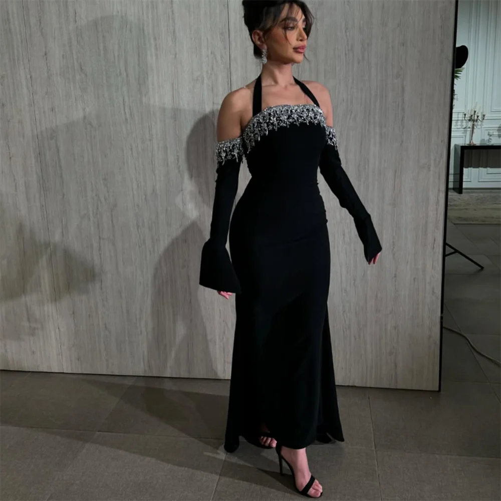 Customized Halter mermaid Evening Dresses Backless Sequined Beading Sweep Train Full Sleeve Long Prom Gown exquisite Black Dress
Customized Halter mermaid Evening Dresses Backless Sequined Beading Sweep Train Full Sleeve Long Prom Gown exquisite Black Dress