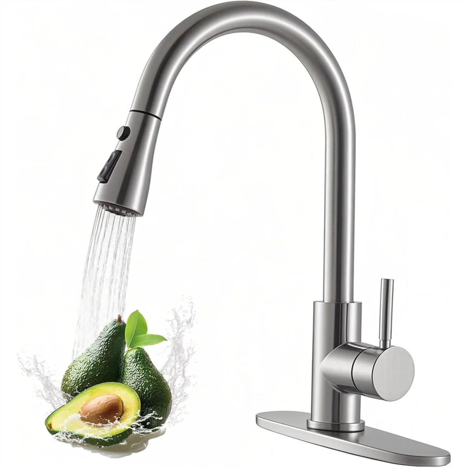 Kitchen Faucet with Pull Down Sprayer, Brushed Nickel Single Handle High Arc for Farmhouse, RV, Laundry & Bar
Kitchen Faucet with Pull Down Sprayer, Brushed Nickel Single Handle High Arc for Farmhouse, RV, Laundry & Bar